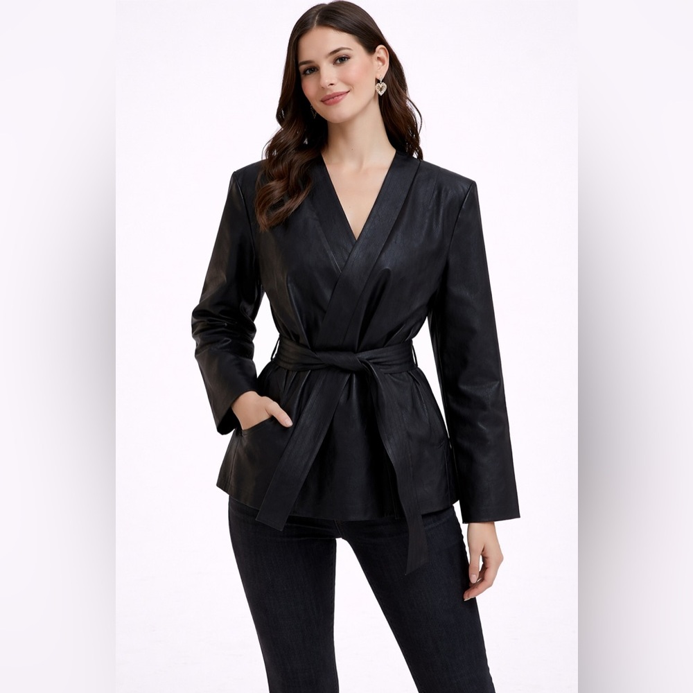 Soncy Black Jacket with Kimono Sash Belt‎